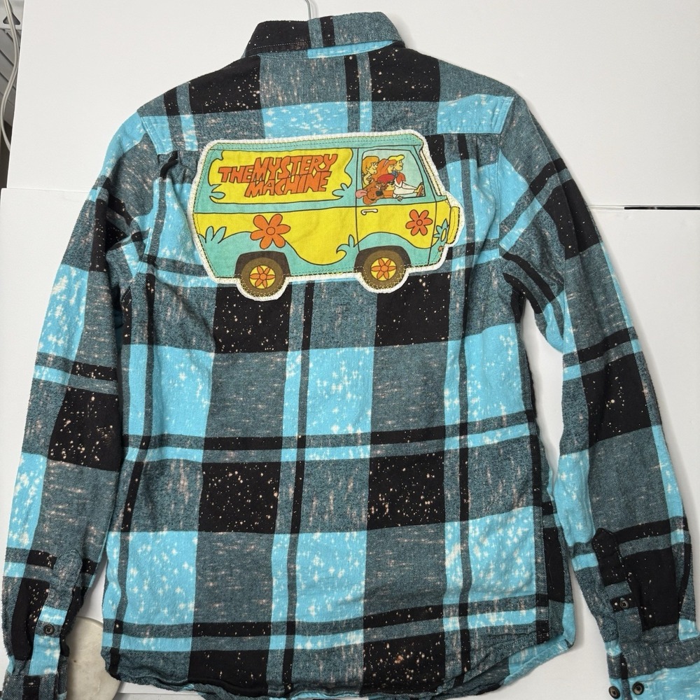Angry Minnow‎ Flannel Mens Small Blue plaid Mystery Machine - Rare